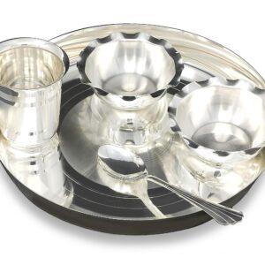 Silver Plated Baby Dinner Set 10 Inch for Annaprashan Sanskar Rice Ceremony Gift for Kids Boys Girls Birthday Return Home Decorative Festive Gifts Items